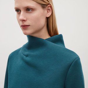 Unique Dark Teal Green Folded Neck Scuba Dress